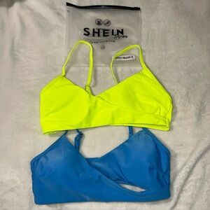 SHEIN Women's' Neon Yellow And Blue Adjustable Twisted Bikini Top M (2)